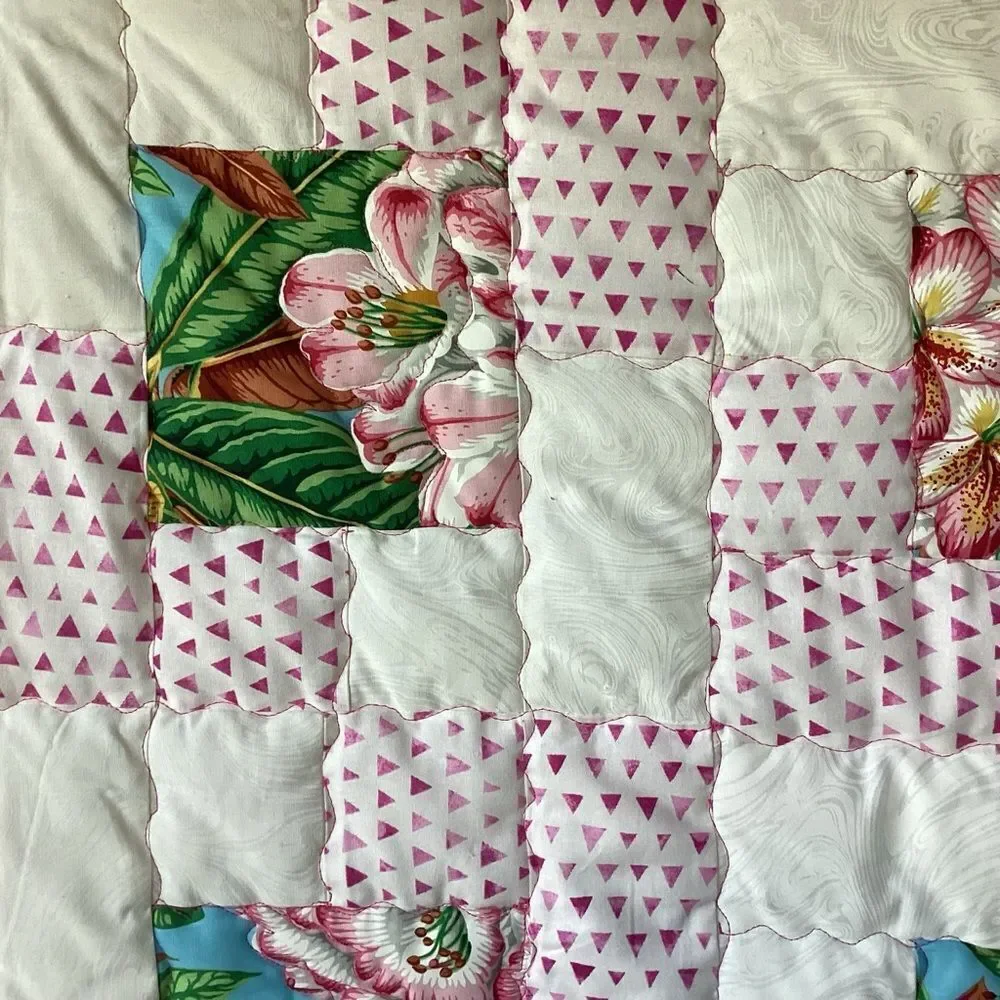NWT Hand Crafted Floral Patchwork Quilt - Pink and White for New Baby or Toddler